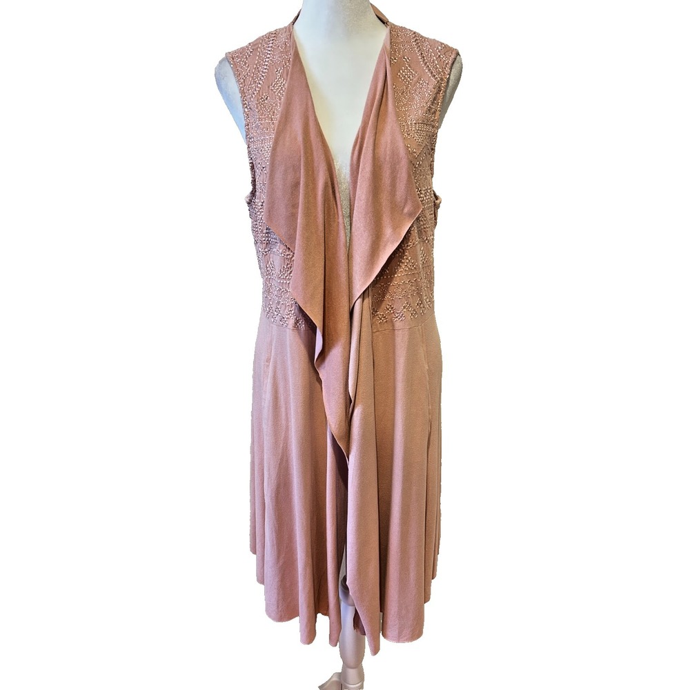 Voice California Pink Open Long Cardigan Size L Embroidered Boho NWT‎ Lagenlook
